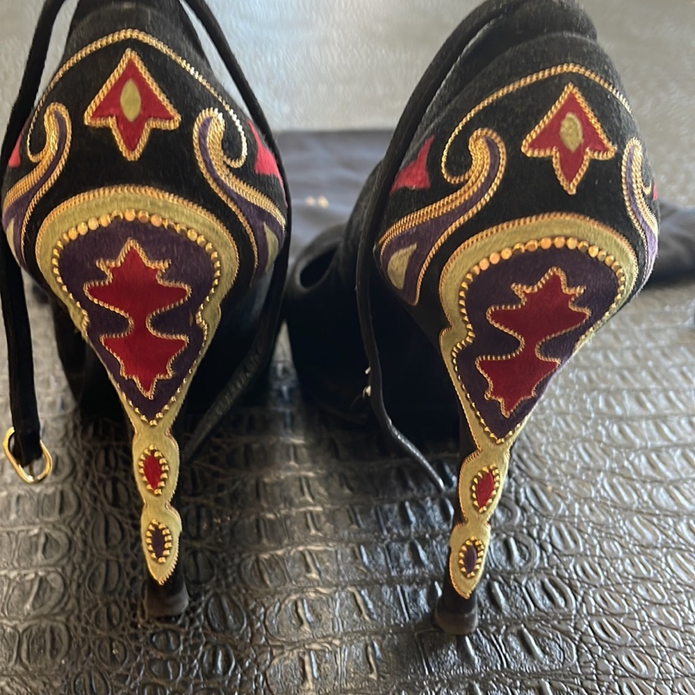 Ralph Lauren Black Suede Shoe Wedge High Heel size 38 1/2